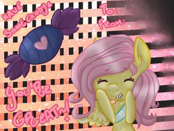 Size: 1032x774 | Tagged: safe, artist:emilyemilybeth, artist:ink-n-heart, fluttershy, semi-anthro, g4, candy, female, hearts and hooves day, solo, valentine, valentine's day