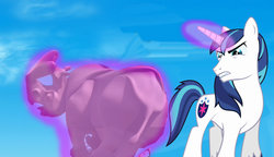 Size: 1024x590 | Tagged: safe, shining armor, pony, rhinoceros, unicorn, g4, crossover, frank (ice age), ice age, magic, male, stallion