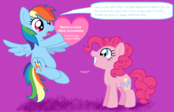 Size: 1048x674 | Tagged: safe, pinkie pie, rainbow dash, earth pony, pegasus, pony, g4, female, hearts and hooves day, lesbian, mare, ship:pinkiedash, shipping, valentine's day