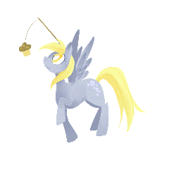 Size: 1006x970 | Tagged: safe, artist:starrypon, derpy hooves, pegasus, pony, g4, :o, animated, carrot on a stick, cute, derpabetes, eyes on the prize, female, gif, mare, muffin, solo, spinning, spread wings, standing, turning