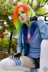 Size: 1272x1920 | Tagged: safe, artist:mugggy, rainbow dash, human, g4, cosplay, irl, irl human, photo, solo