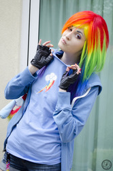 Size: 1272x1920 | Tagged: safe, artist:mugggy, rainbow dash, human, g4, cosplay, irl, irl human, photo, solo