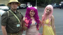 Size: 960x541 | Tagged: safe, artist:satohai, daring do, fluttershy, pinkie pie, human, g4, cosplay, irl, irl human, photo