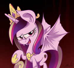 Size: 1963x1807 | Tagged: safe, artist:slitherpon, princess cadance, bat pony, pony, vampire, g4, female, race swap, solo