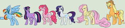 Size: 3055x701 | Tagged: safe, artist:registered111, applejack, fluttershy, pinkie pie, rainbow dash, rarity, twilight sparkle, g4, mane six, size chart