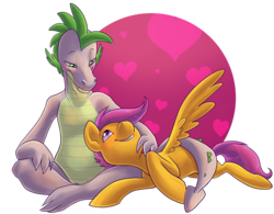 Size: 2562x2000 | Tagged: safe, artist:pixel-prism, scootaloo, spike, g4, dragon x pony, female, interspecies, male, older, older spike, ship:scootaspike, shipping, straight