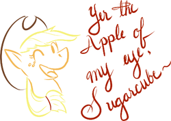 Size: 425x301 | Tagged: safe, artist:appleisdead, applejack, g4, female, handwriting, pun, solo