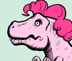 Size: 650x550 | Tagged: safe, artist:flavinbagel, pinkie pie, dinosaur, tyrannosaurus rex, g4, ambiguous gender, dinosaurified, pinkie pienosaur, pinkiesaurous rex, solo, species swap