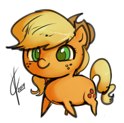 Size: 673x667 | Tagged: safe, artist:valcron, applejack, g4, chibi, female, simple background, solo, stubby