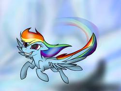 Size: 960x720 | Tagged: safe, artist:rainbow-pon3, rainbow dash, pegasus, pony, g4, cloud, female, flying, mare, rainbow trail, sky, smiling, solo