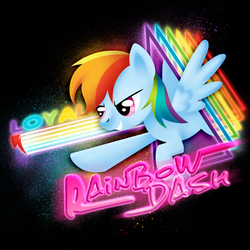 Size: 700x700 | Tagged: safe, artist:steveholt, rainbow dash, g4, black background, female, neon, simple background, solo, text, vaporwave