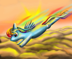 Size: 1200x984 | Tagged: safe, artist:bluehedgedarkattack, rainbow dash, g4, female, flying, solo