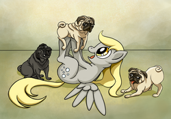 Size: 894x622 | Tagged: safe, artist:ponytron5000, derpy hooves, dog, pegasus, pony, pug, g4, female, mare