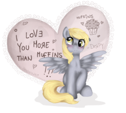 Size: 1900x1700 | Tagged: safe, artist:drawing-heart, derpy hooves, pegasus, pony, g4, female, mare, muffin, solo, that pony sure does love muffins, valentine
