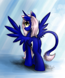 Size: 1548x1840 | Tagged: safe, artist:moonlightfl, oc, oc only, alicorn, classical unicorn, pony, alicorn oc, horn, leonine tail, looking back, solo