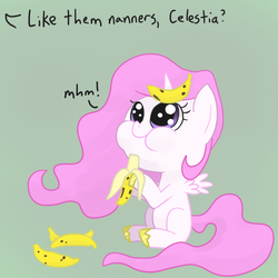 Size: 700x700 | Tagged: safe, artist:spicyhamsandwich, princess celestia, g4, banana, cewestia, female, filly, puffy cheeks, solo