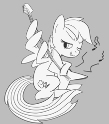 Size: 700x800 | Tagged: safe, artist:spicyhamsandwich, rainbow dash, g4, female, guitar, lineart, monochrome, rainbow thrash, solo, wing hands