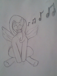 Size: 768x1024 | Tagged: safe, artist:astronomus, fluttershy, g4, female, monochrome, singing, solo