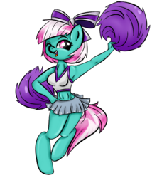 Size: 600x700 | Tagged: safe, artist:equestriagurl77, spring step, sunlight spring, anthro, unguligrade anthro, g4, armpits, belly button, clothes, dancing, female, midriff, pom pom, simple background, solo, sports bra, sports skirt, transparent background
