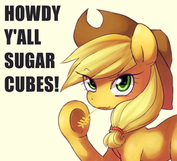 Size: 1099x1000 | Tagged: safe, artist:maren, applejack, g4, female, looking at you, raised hoof, solo, underhoof