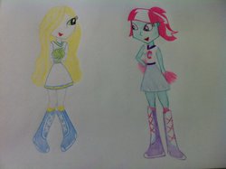 Size: 1024x765 | Tagged: safe, artist:floraspectrum, spring step, sunlight spring, oc, equestria girls, g4, cheerleader, silent song, traditional art