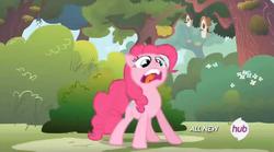 Size: 1015x566 | Tagged: safe, screencap, pinkie pie, filli vanilli, g4, female, hub logo, solo