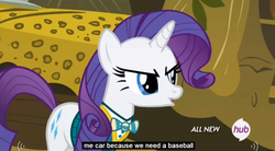 Size: 847x469 | Tagged: safe, screencap, rarity, filli vanilli, g4, baseball, female, hub logo, meme, solo, youtube caption