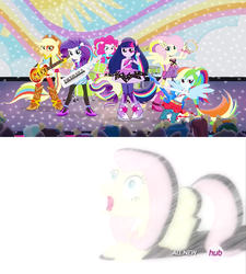 Size: 953x1060 | Tagged: safe, edit, edited screencap, screencap, applejack, fluttershy, pinkie pie, rainbow dash, rarity, twilight sparkle, equestria girls, filli vanilli, g4, my little pony equestria girls: rainbow rocks, shake your tail, female, ponied up