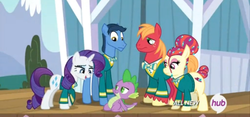 Size: 1365x641 | Tagged: safe, screencap, big macintosh, rarity, spike, toe-tapper, torch song, earth pony, pony, filli vanilli, g4, lidded eyes, male, out of context, stallion