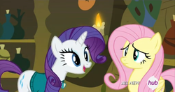 Size: 1365x719 | Tagged: safe, screencap, fluttershy, rarity, filli vanilli, g4, scrunchy face