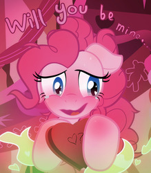 Size: 1280x1463 | Tagged: safe, artist:surgicalarts, pinkie pie, g4, blushing, crying, dialogue, female, heart, heart eyes, solo, valentine, valentine's day, wingding eyes