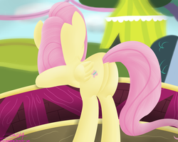 Size: 2500x2000 | Tagged: safe, artist:mikoruthehedgehog, fluttershy, filli vanilli, g4, behind, bridge, butt, featureless crotch, female, flutterbutt, plot, scene interpretation, solo