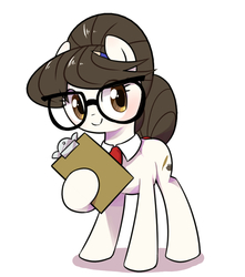 Size: 750x850 | Tagged: safe, artist:30clock, writing desk, earth pony, pony, g4, clipboard, cute, female, glasses, looking at you, mare, pencil, ravenbetes, solo