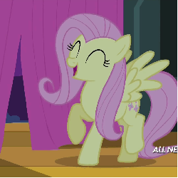 Size: 1080x1080 | Tagged: safe, screencap, fluttershy, filli vanilli, g4, season 4, all new, animated, cute, dancing, female, shyabetes, singing, solo, text