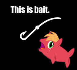 Size: 663x599 | Tagged: safe, big macintosh, filli vanilli, g4, my little pony: friendship is magic, bait, big mac's big mouth, big mackerel, exploitable meme, male, maybe salmon, meme, reaction image, solo, species swap, this is bait