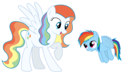 Size: 5000x2971 | Tagged: safe, artist:jennieoo, rainbow dash, oc, oc:prism rain, g4, filly, show accurate, simple background, transparent background, vector