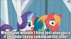 Size: 853x469 | Tagged: safe, screencap, big macintosh, rarity, earth pony, pony, filli vanilli, g4, image macro, irony, male, meme, sarcasm, stallion