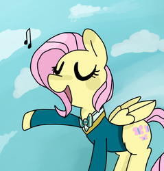 Size: 500x523 | Tagged: safe, artist:meowing-ghost, fluttershy, pegasus, pony, filli vanilli, g4, cute, eyes closed, female, open mouth, ponytones outfit, shyabetes, singing, solo