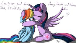 Size: 1000x563 | Tagged: safe, artist:geneticanomaly, rainbow dash, twilight sparkle, alicorn, pony, g4, ask-twi, female, hearts and hooves day, kissing, lesbian, mare, ship:twidash, shipping, tumblr, twilight sparkle (alicorn)