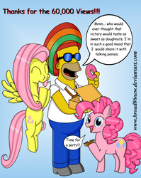 Size: 1518x1904 | Tagged: safe, artist:broad86new, fluttershy, pinkie pie, g4, crossover, donut, homer simpson, male, the simpsons