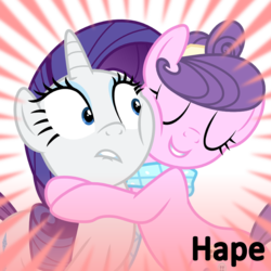 Size: 894x894 | Tagged: safe, artist:jeatz-axl, rarity, suri polomare, derpibooru, g4, rarity takes manehattan, female, hape, meta, snuggling, spoilered image joke