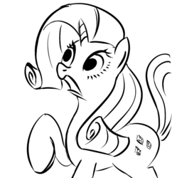 Size: 913x944 | Tagged: artist needed, source needed, safe, rarity, pony, unicorn, g4, female, mare, monochrome, open mouth, raised hoof, solo