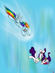 Size: 510x678 | Tagged: safe, artist:mcwhale4, rainbow dash, rarity, g4, sonic rainboom (episode), falling, scene interpretation