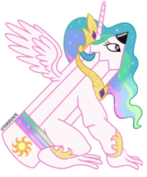 Size: 720x864 | Tagged: safe, artist:toadpencil, princess celestia, oc, oc only, g4, costume, not salmon, pencil, sitting, solo, spread wings, toad pencil, wat, what has science done, youtube link