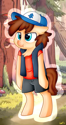 Size: 1568x2958 | Tagged: safe, artist:shyshyoctavia, pony, bipedal, clothes, colt, dipper pines, gravity falls, male, ponified, scrunchy face, solo