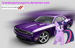 Size: 1600x1035 | Tagged: safe, twilight sparkle, g4, car, dodge (car), dodge challenger, female, ponies with cars, solo