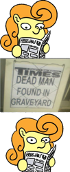 Size: 520x1271 | Tagged: safe, carrot top, golden harvest, earth pony, pony, g4, captain obvious, exploitable meme, female, graveyard, mare, meme, newspaper meme