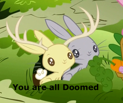 Size: 561x469 | Tagged: safe, screencap, jackalope, rabbit, filli vanilli, g4, animal, burrow, doomed, duo, image macro, meme