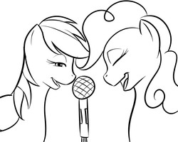 Size: 1000x800 | Tagged: safe, artist:kloudmutt, pinkie pie, rainbow dash, g4, microphone, monochrome, singing