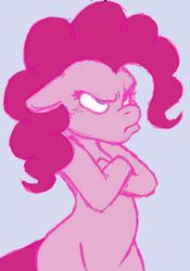 Size: 294x420 | Tagged: safe, artist:moophins, pinkie pie, earth pony, pony, g4, bipedal, crossed arms, female, frown, reaction image, solo, when she doesn't smile